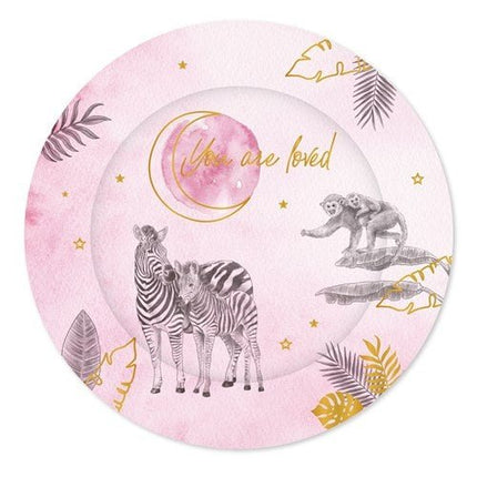 Geboorte Borden Roze Safari 18cm 8st van Haza Witbaard koop je bij Partywinkel