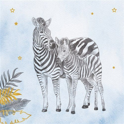 Geboorte Servetten Blauw Safari 25cm 20st van Haza Witbaard koop je bij Partywinkel