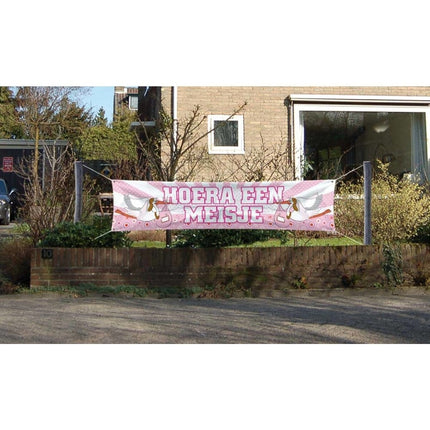 Geboortevlag Meisje XL 1,8m - Partywinkel - 8714572092791