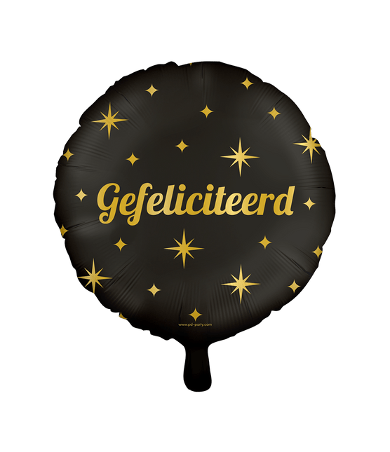 Gefeliciteerd Helium Ballon Goud Zwart Leeg 46cm - Partywinkel - 8716764246784