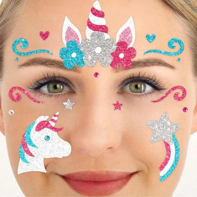 Gekleurd Nep Tattoos Gezicht Glitter Eenhoorn van VDV Benefit koop je bij Partywinkel
