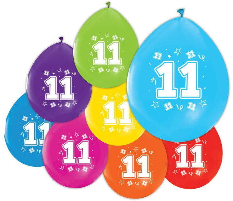 Gekleurde Ballonnen 11 Jaar 30cm 8st van WeFiesta koop je bij Partywinkel