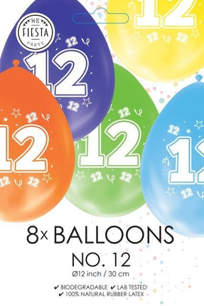 Gekleurde Ballonnen 12 Jaar 30cm 8st van WeFiesta koop je bij Partywinkel