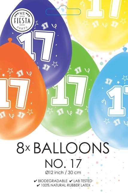 Gekleurde Ballonnen 17 Jaar 30cm 8st van WeFiesta koop je bij Partywinkel