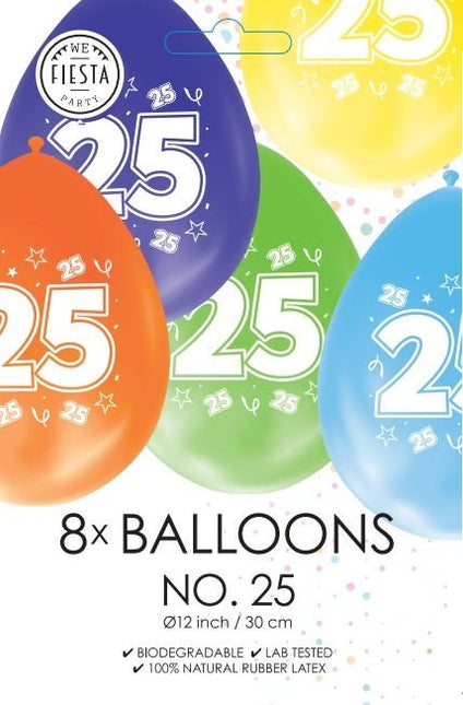 Gekleurde Ballonnen 25 Jaar 30cm 8st van WeFiesta koop je bij Partywinkel