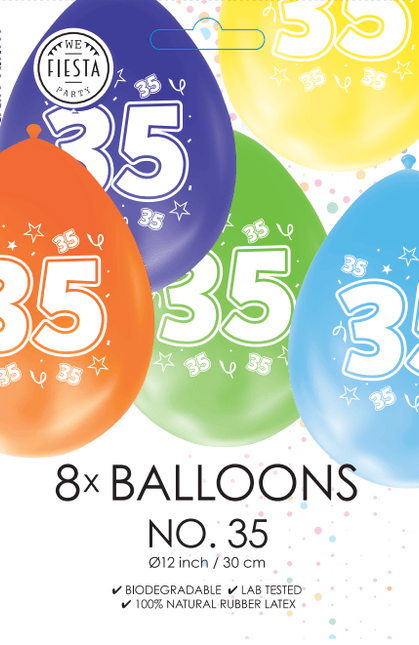 Gekleurde Ballonnen 35 Jaar 30cm 8st van WeFiesta koop je bij Partywinkel