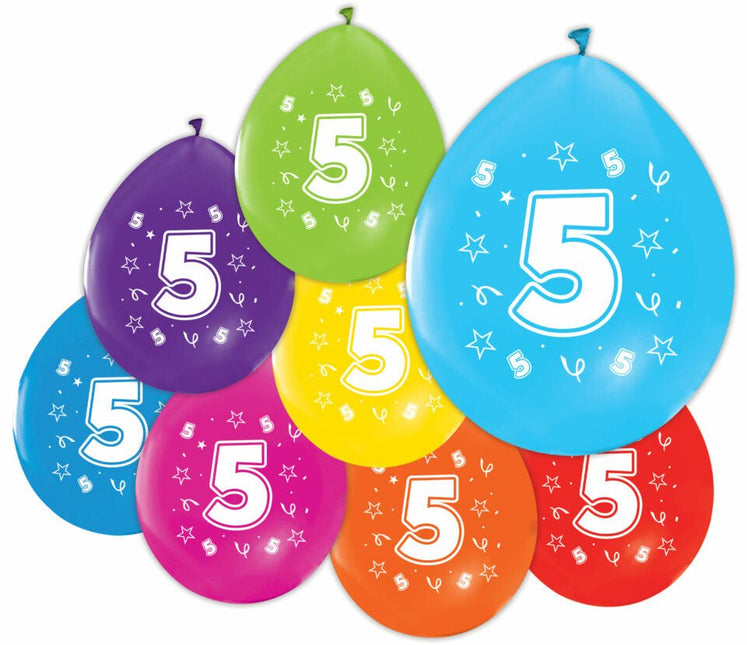 Gekleurde Ballonnen 5 Jaar 30cm 8st van WeFiesta koop je bij Partywinkel