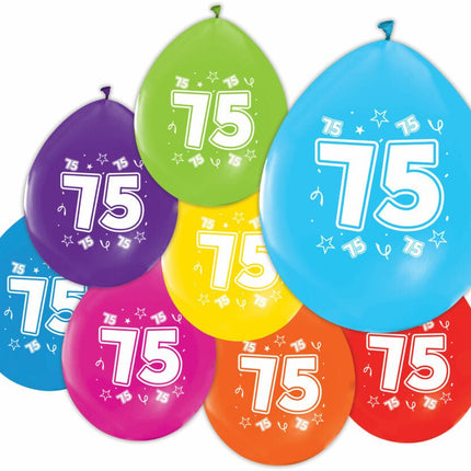 Gekleurde Ballonnen 75 Jaar 30cm 8st van WeFiesta koop je bij Partywinkel