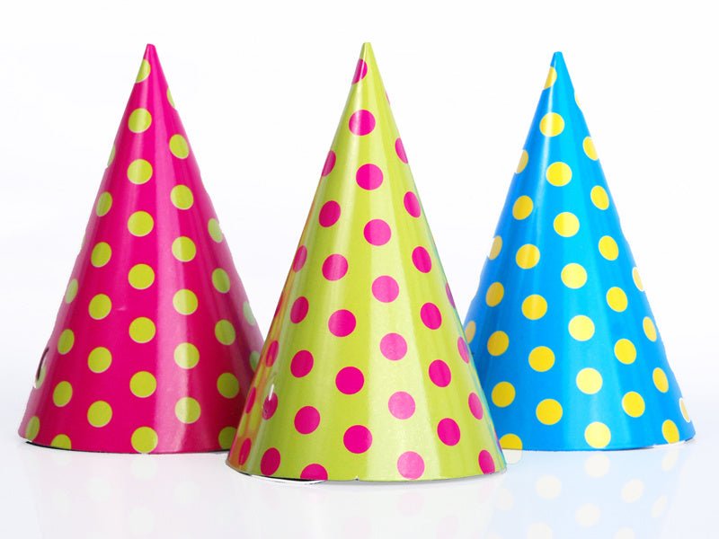 Gekleurde Feesthoedjes Stippen 16cm 6st van Partydeco koop je bij Partywinkel