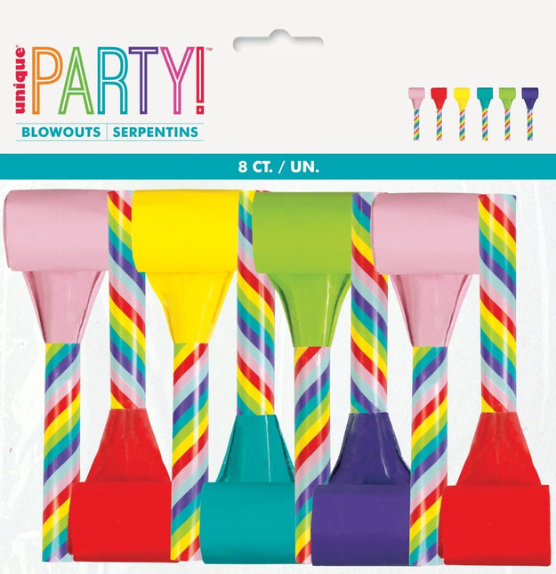 Gekleurde Feesttoeters 8st van Unique koop je bij Partywinkel