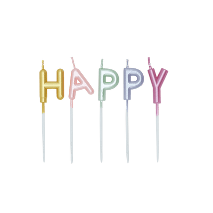 Gekleurde Kaarsen Happy Birthday Pastel van WeFiesta koop je bij Partywinkel