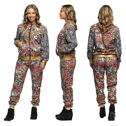 Gekleurde Trainingspak Fout Dames Dierenprint van Boland koop je bij Partywinkel