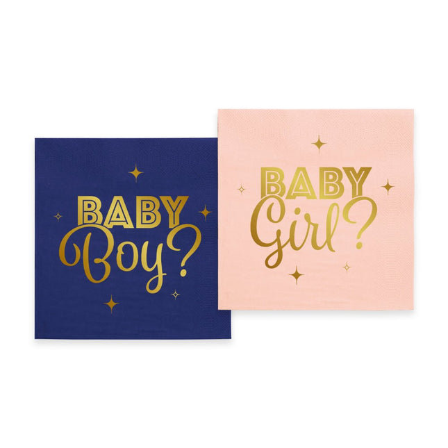 Gender Reveal Servetten Blauw Roze 33cm 20st van WeFiesta koop je bij Partywinkel