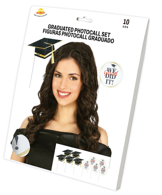 Geslaagd Photobooth Props Zwart Wit 10st - Partywinkel - 8434077311875