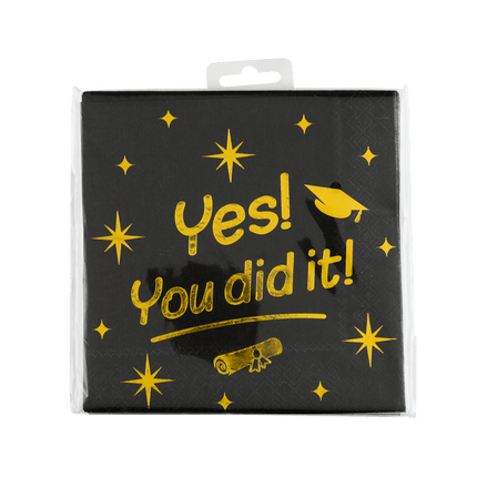 Geslaagd Servetten Zwart Goud Yes You Dit It! 19cm 16st - Partywinkel - 8716764238598
