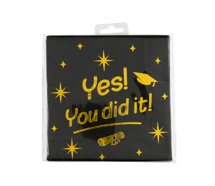 Geslaagd Servetten Zwart Goud Yes You Dit It! 19cm 16st - Partywinkel - 8716764238598