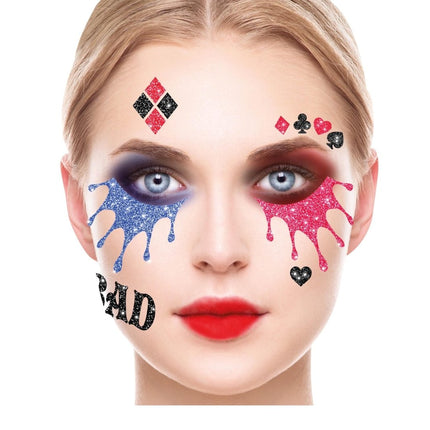 Gezicht Stickers Harley Quinn Glitter 20cm van Fiestas Guirca koop je bij Partywinkel