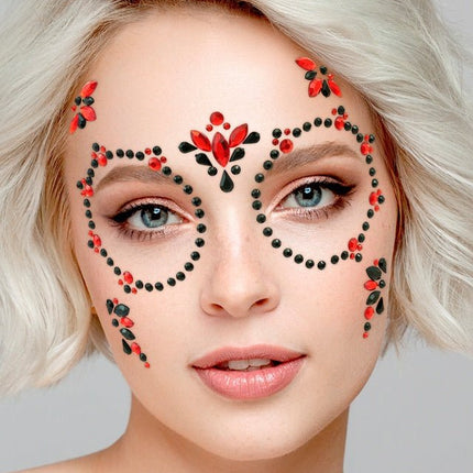 Gezichtsdecoratie Dag van De Doden Rood/Zwart van Widmann koop je bij Partywinkel