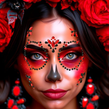 Gezichtsdecoratie Dag van De Doden Rood/Zwart van Widmann koop je bij Partywinkel