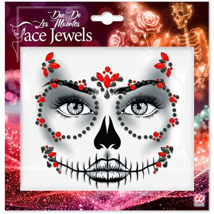 Gezichtsdecoratie Dag van De Doden Rood/Zwart van Widmann koop je bij Partywinkel