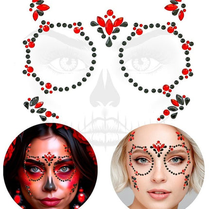 Gezichtsdecoratie Dag van De Doden Rood/Zwart van Widmann koop je bij Partywinkel