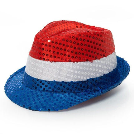 Glitter Hoed Rood Wit Blauw van Partychimp koop je bij Partywinkel
