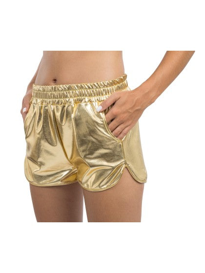 Goldfarbene Metallic-Shorts für Damen