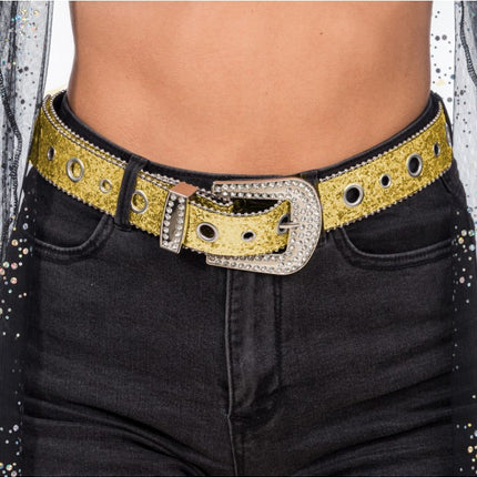 Gouden Glitterriem met Strass Western Gesp 112cm