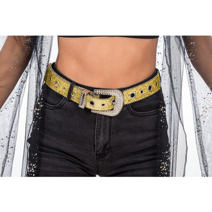 Gouden Glitterriem met Strass Western Gesp 112cm