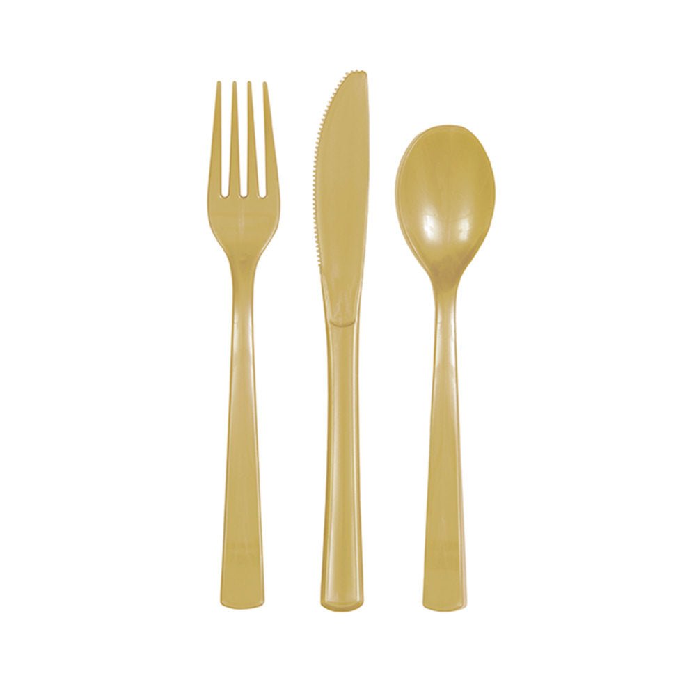 Goldbesteck Plastik 18 Stück – Partywinkel