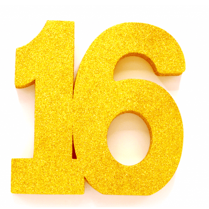 Goud Tafeldecoratie Cijfer 16 Glitter 20,5cm van WeFiesta koop je bij Partywinkel