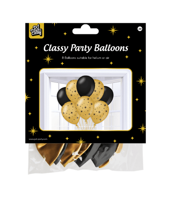 Goud Zwarte Ballonnen Sterren 30cm 6st van Paper Dreams koop je bij Partywinkel