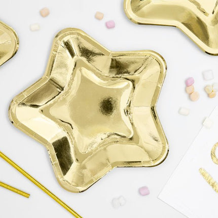 Gouden Borden Ster 23cm 6st van Partydeco koop je bij Partywinkel