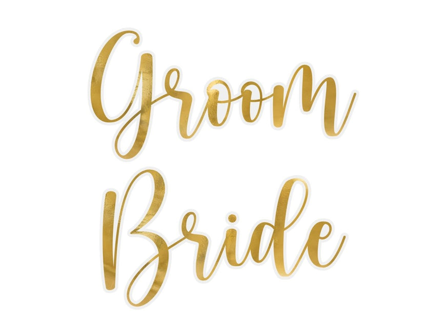 Gouden Glasstickers Groom & Bride van Partydeco koop je bij Partywinkel