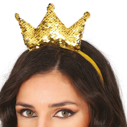 Gouden Haarband Met Kroon - Partywinkel - 8434077230176