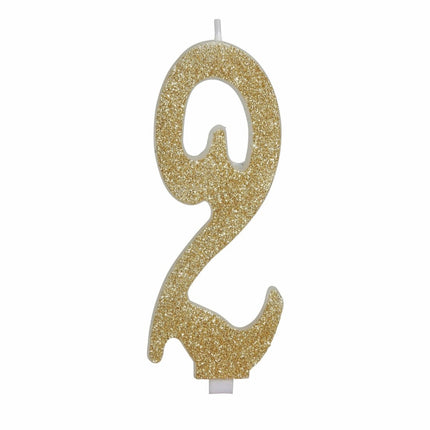 Gouden Kaars 2 Jaar Glitter 12,5cm van Fiestas Guirca koop je bij Partywinkel