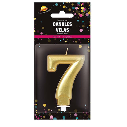 Gouden Kaars 7 Jaar Metallic 8cm van Fiestas Guirca koop je bij Partywinkel