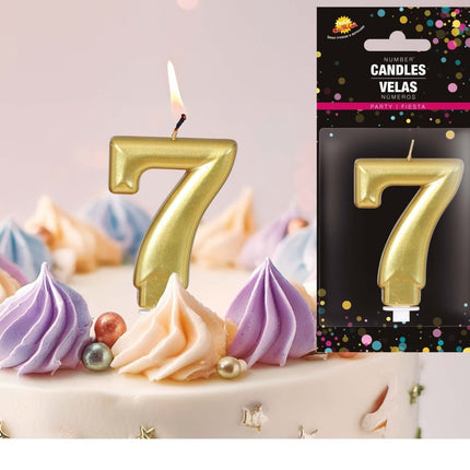 Gouden Kaars 7 Jaar Metallic 8cm van Fiestas Guirca koop je bij Partywinkel