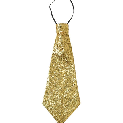 Gouden Stropdas Glitter Met Elastiek van Widmann koop je bij Partywinkel