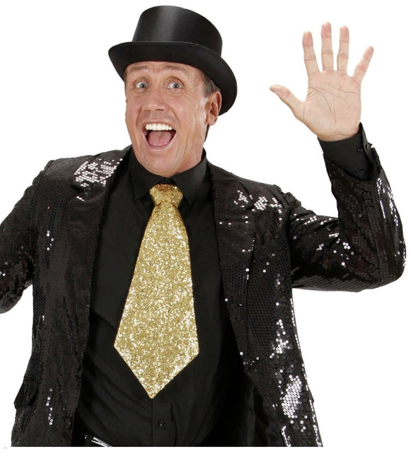 Gouden Stropdas Glitter Met Elastiek van Widmann koop je bij Partywinkel