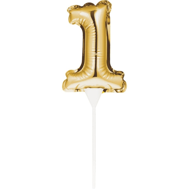 Gouden Taarttopper 1 Jaar Folie Ballon 13cm van Creative Converting koop je bij Partywinkel