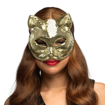 Halfmasker Disco cat goud van Boland koop je bij Partywinkel