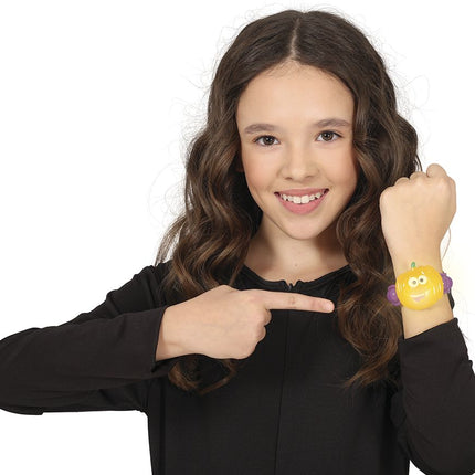 Halloween Armband Pompoen Met Licht 18cm - Partywinkel - 8434077190616