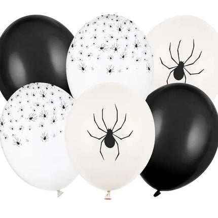 Halloween Ballonnen Zwart Wit Spinnen 30cm 6st van Partydeco koop je bij Partywinkel