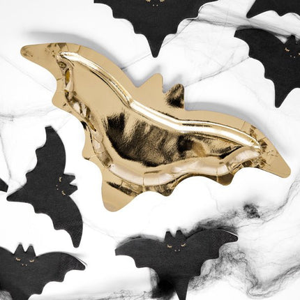 Halloween Borden Vleermuis Goud 37,5cm 6st van Partydeco koop je bij Partywinkel