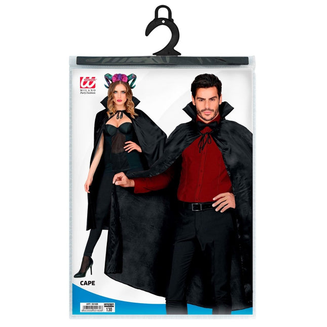 Halloween Cape Zwart Met Kraag 1,3m van Widmann koop je bij Partywinkel