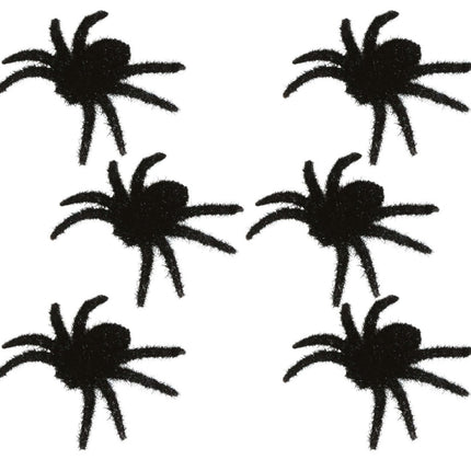 Halloween Decoratie Spinnen 6cm 6 delig - Partywinkel - 8434077190364