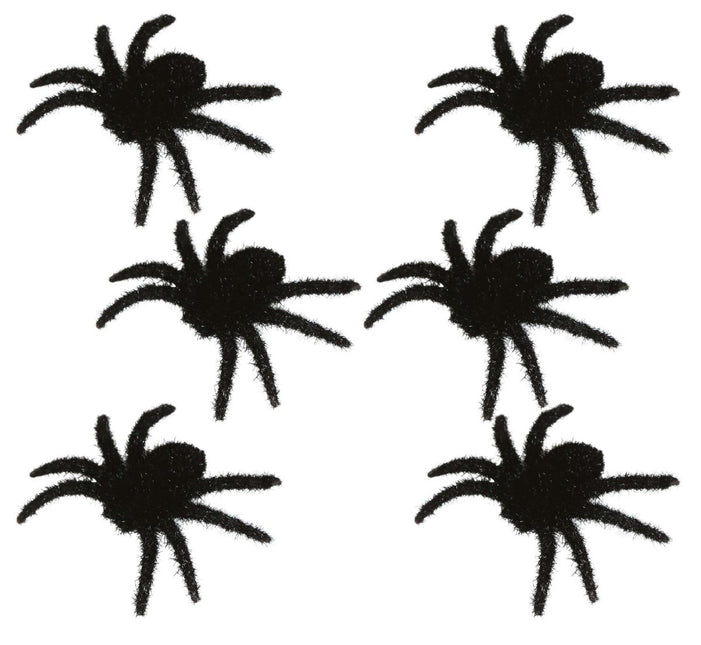 Halloween Decoratie Spinnen 6cm 6 delig - Partywinkel - 8434077190364