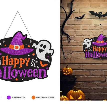 Halloween Deurbord Paars Glitter 37cm van Fiestas Guirca koop je bij Partywinkel