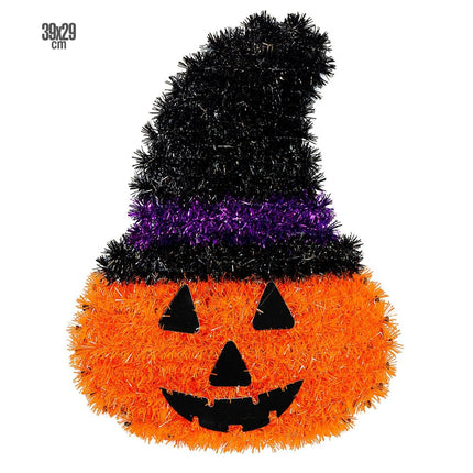 Halloween Deurbord Pompoen Met Hoed 39cm van Widmann koop je bij Partywinkel